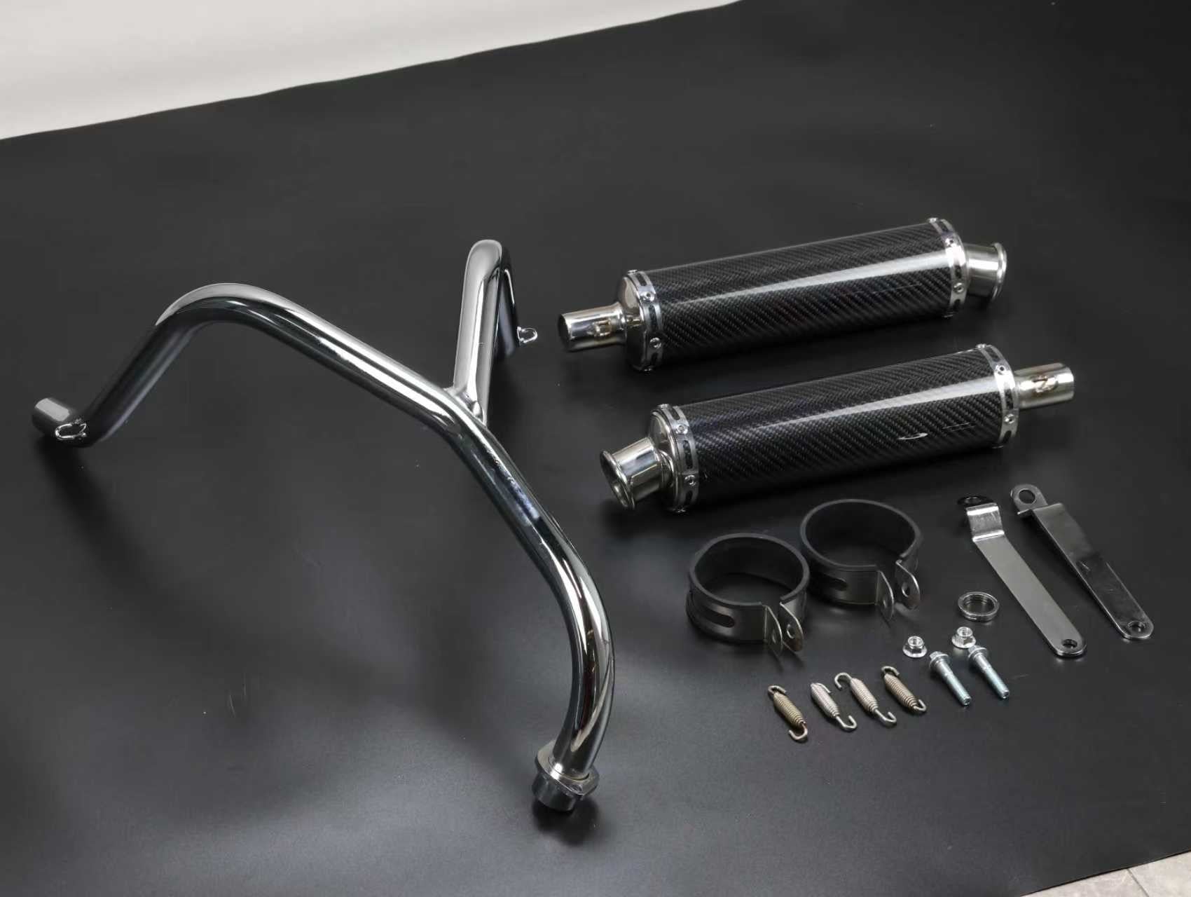 BS2586 - dx and munk twin down swept exhaust with real carbon mufflers