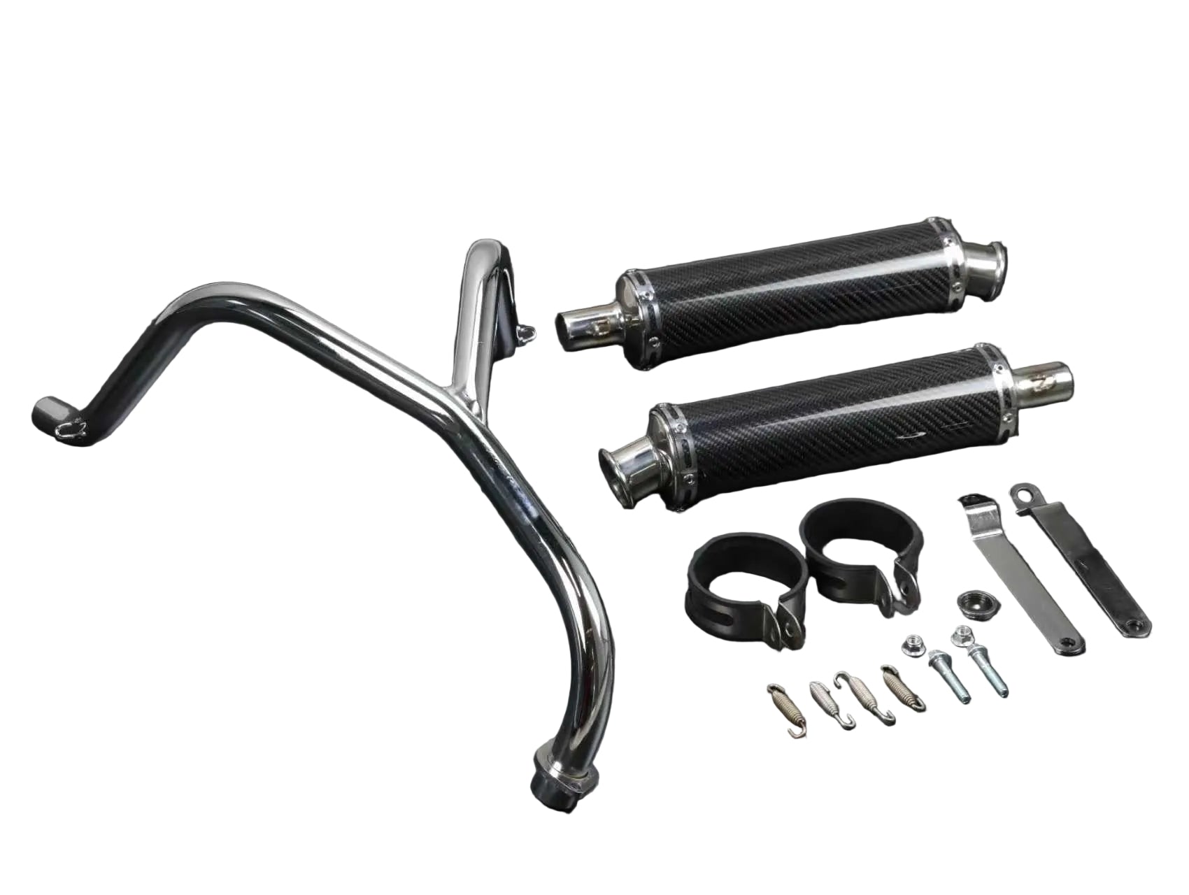 BS2586 - DX & MUNK Twin Down Swept Exhaust With Carbon Mufflers