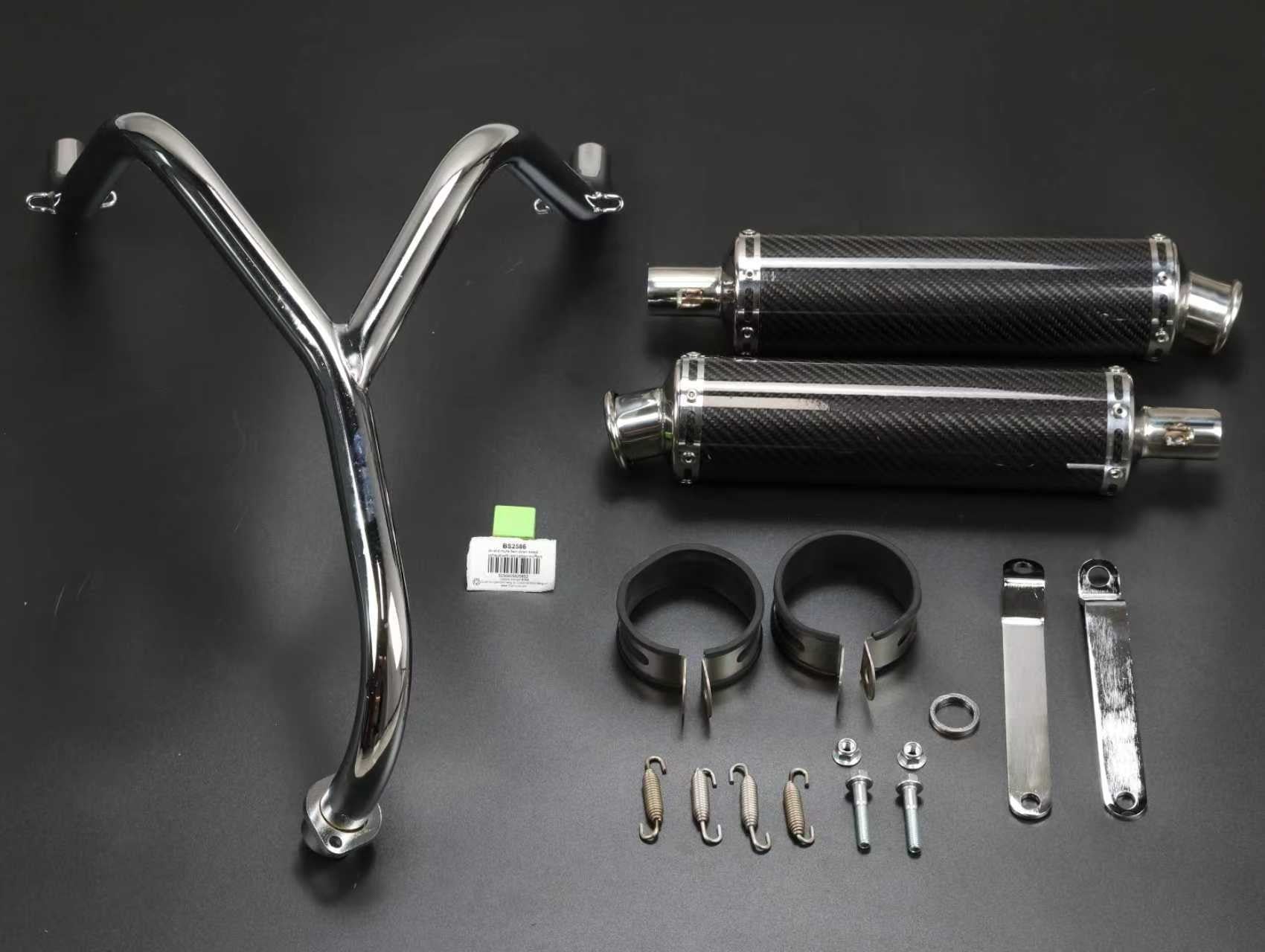 BS2586 - dx and munk twin down swept exhaust with real carbon mufflers