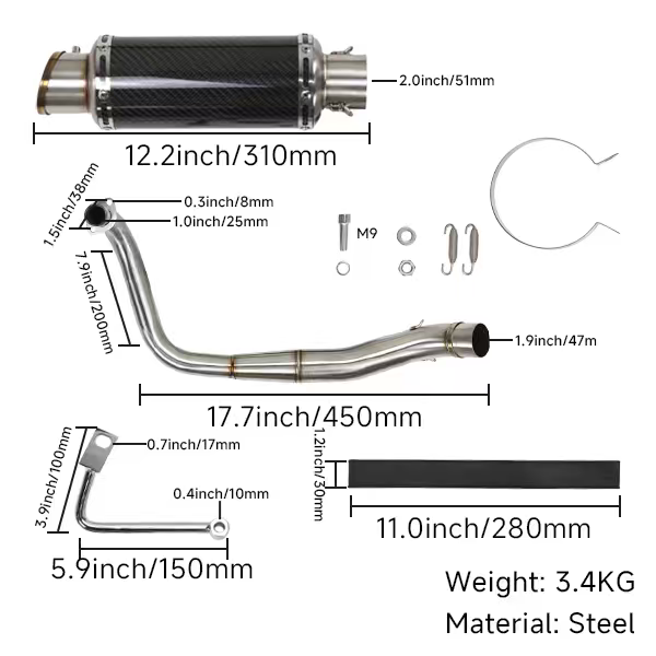 BS4190 - DX AND MUNK DOWN SWEPT SHORT EXHAUST MUFFER 210MM