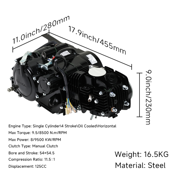 BS0186 Zongshen 125cc Kick Start Engine In Black