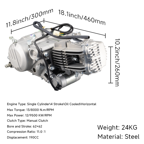 BS1458 - Zongshen 190cc Engine 2 Valves 5 Gears Silver with Electrical Starter