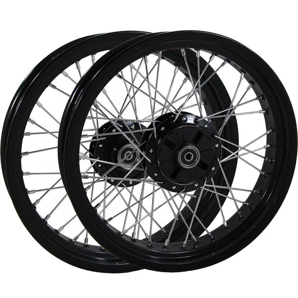 BS1483 CUB 36 Spoke 17in Black Wheel Set With Fitted Front Disc Brake 3.0F x 3.5R