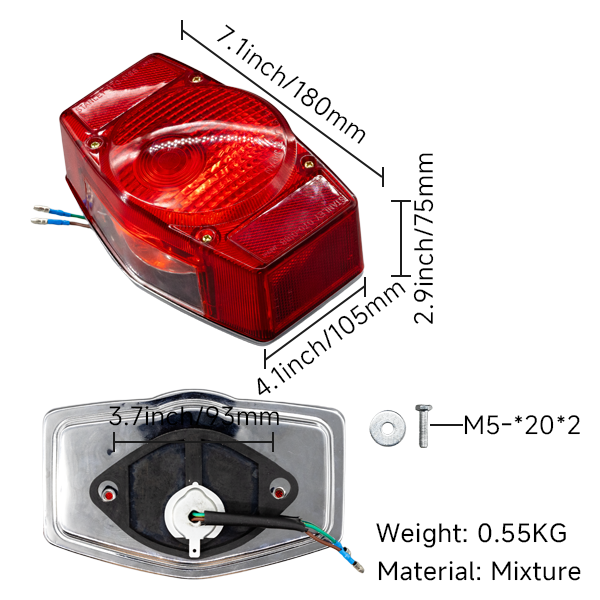 BS2232 - Rear Light for CT70 Rear Chrome and Black Brackets