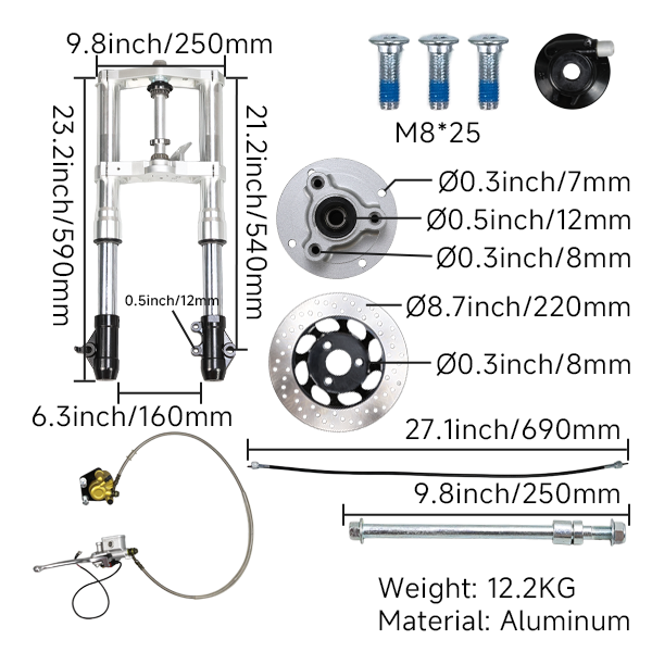 BS2467 - SILVER ADJUSTABLE USD FORKS 45MM INNER LEG 37MM LEGHT 540MM monkey low forks