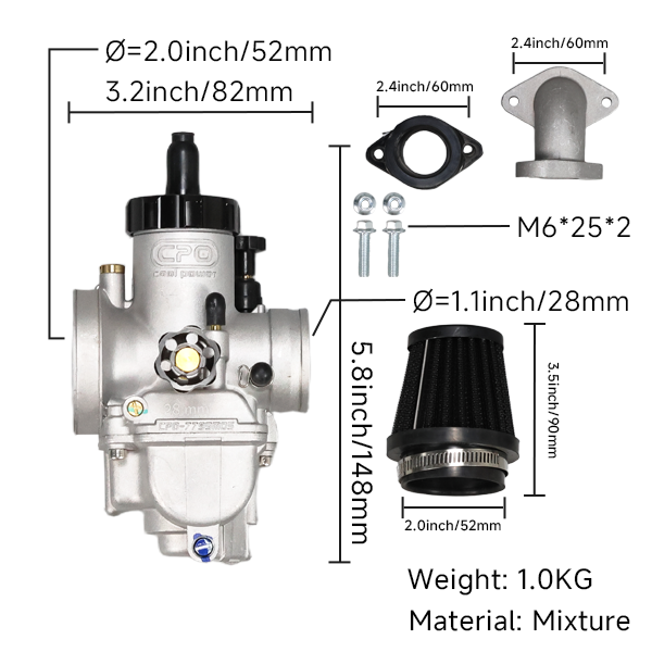 BS2500 - CPO CARB PE28 With Air Filter & Manifold