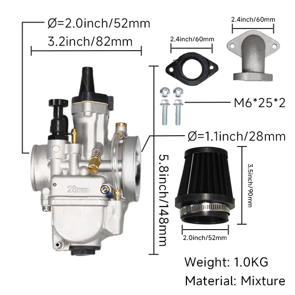 BS2503 - CPO CARB PWK28 With Air Filter & Manifold