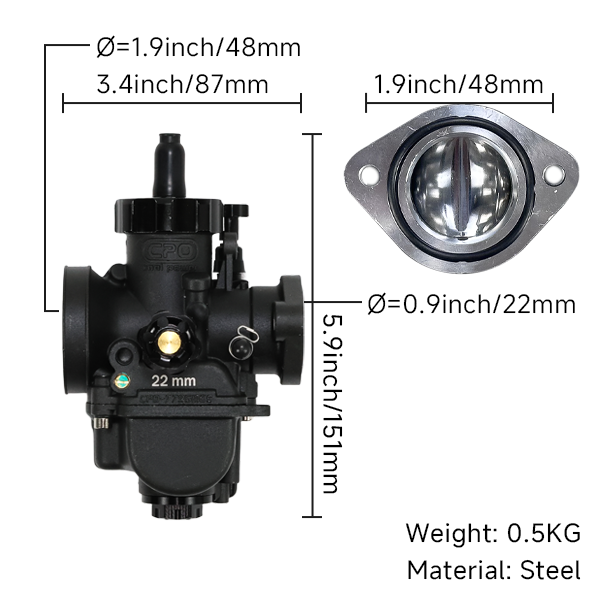BS2567 - CPO BLACK CARB PE22 FLANGE RACING VERSION PE22FL-YJ