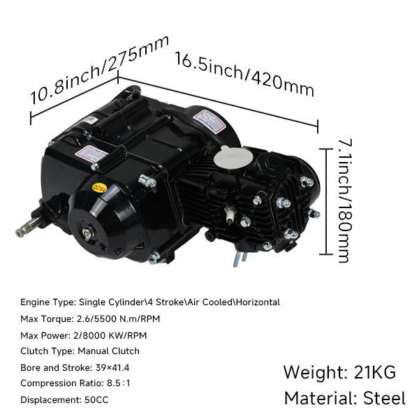 BS3351 - 50CC BLACK SEMI AUTO KICK START ENGINE