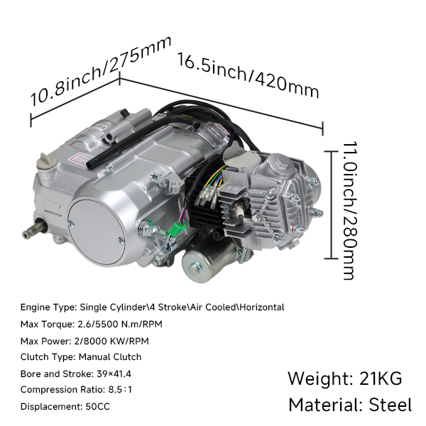 BS3353 - HD Engine 50cc 4 Speed Manual Elec/Kick Silver