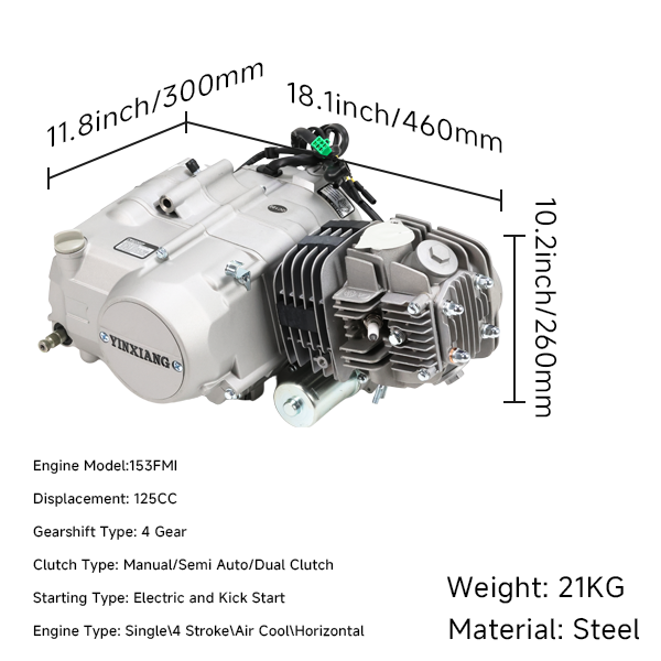 BS3578 - ELEC START - YX 125cc Semi Auto 4 Speed Elec Start and Kick Start Engine