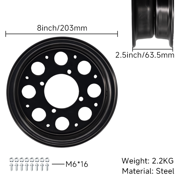 BS3715 - 2.5-8" Aluminum Wheel Black