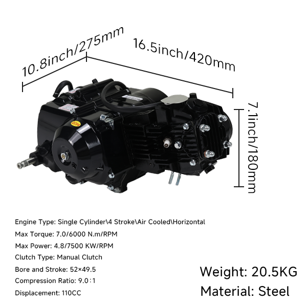 BS3726 - 107cc SEMI AUTO 4 SPEED KICK ONLY ENGINE IN BLACK