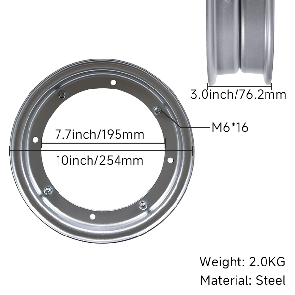 BS3783 - CT70 10" X 3.00" Silver 2 Piece Rim metal