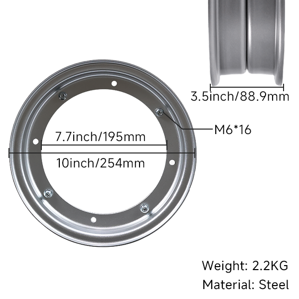 BS3784 - CT70 10" X 3.50" Silver 2 Piece Rim Metal