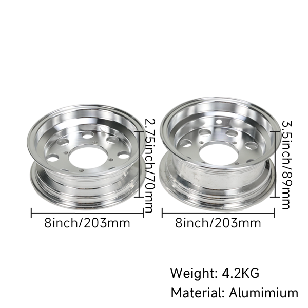 BS4100 - MUNK 2.75 -8" FRONT AND 3.50-8" REAR TUBELSS RIMS IN ALLOY