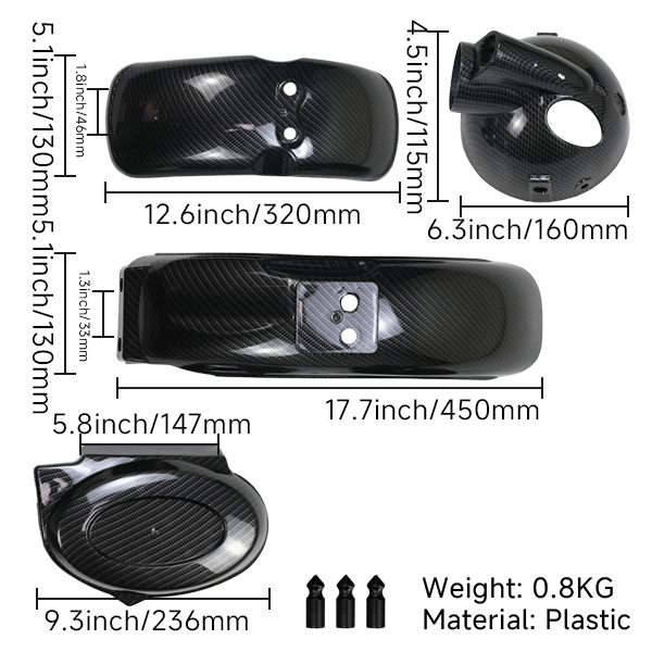 BS4173 - Z50 BLACK CARBON LOOKING FRONT AND REAR FENDER HEAD LIGHT SHELL AND SIDE PANEL AS A SET