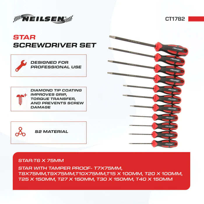 CT1782 - Diamond Tipped Tamper Proof Star Screwdriver set 11 Piece