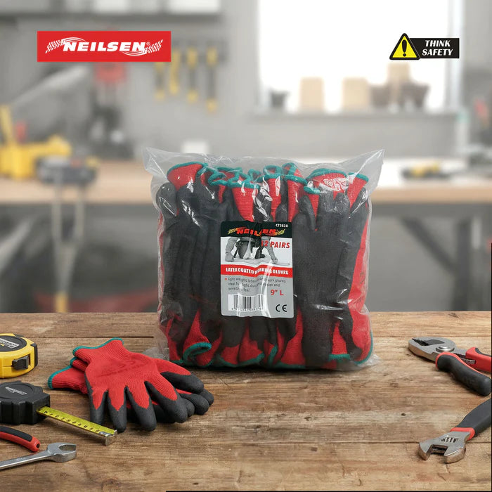 CT3838 - 12 Pack Latex Work Gloves Size 9 Large