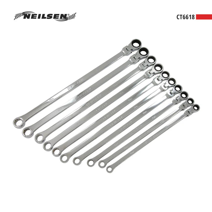 CT6618 - 10pcs Extra Long Flexible Ratcheting Spanner Set
