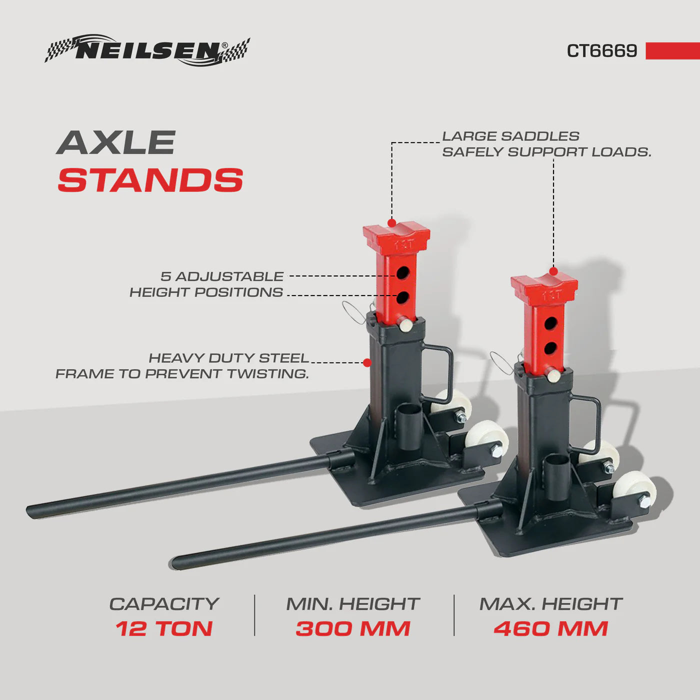 CT6669 - Axle Stands 12-Ton Heavy Duty