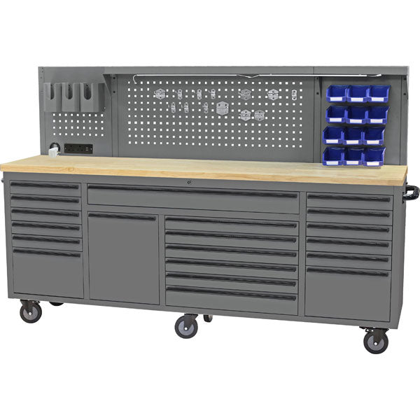 CT6943 - 84'' 20 Drawer Mobile Workbench with Wooden Worktop & Back Board System