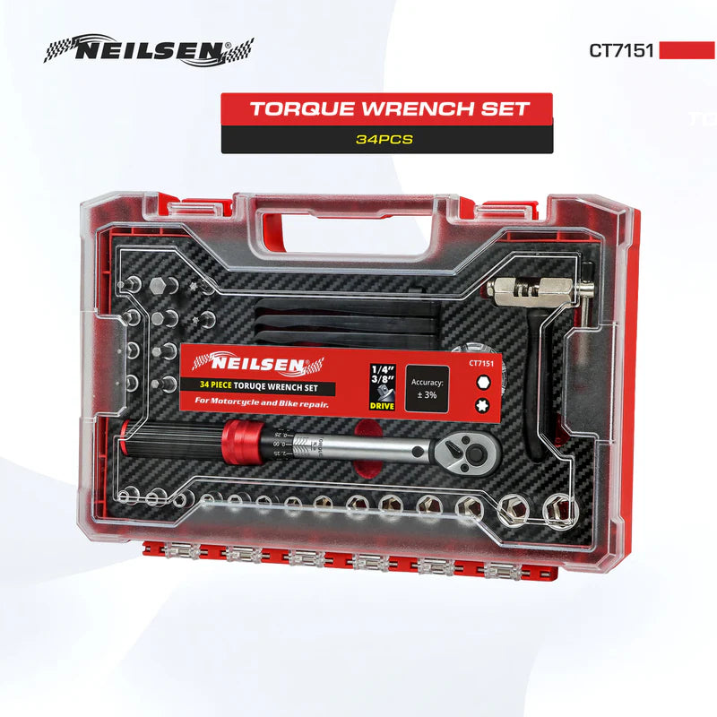 CT7151 - 34pc Torque Wrench Set Ideal for For Motorcycle and Bike Repair