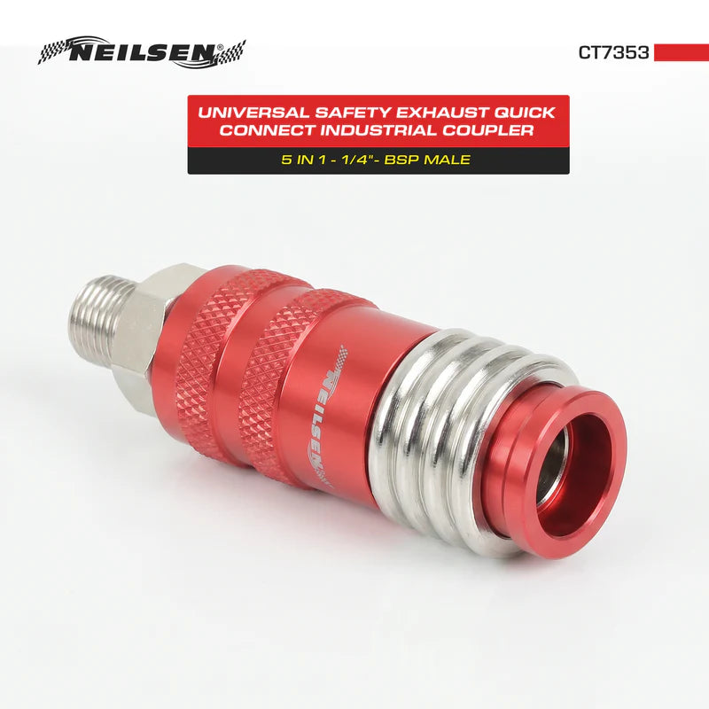 CT7353 - 5 IN 1 Universal Safety Exhaust Quick Connect Industrial Coupler 1/4" NPT Male