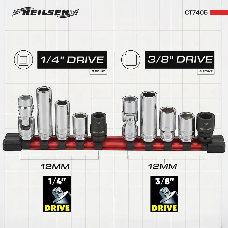 CT7405 - 10pc 12mm Socket Set 1/4" & 3/8" Drive 6 Point