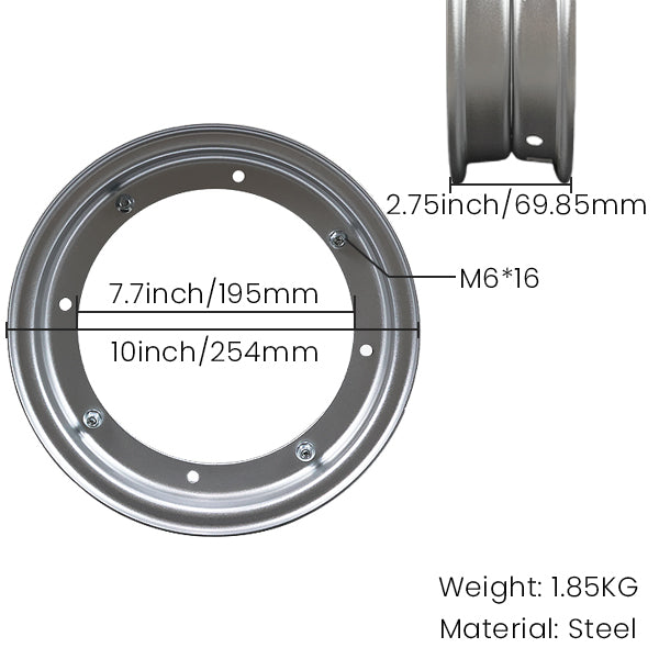 BS3782 - CT70 10" X 2.75" Silver 2 Piece Rim (2 Wheel Set)