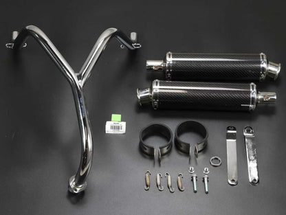 BS2586 - dx and munk twin down swept exhaust with real carbon mufflers