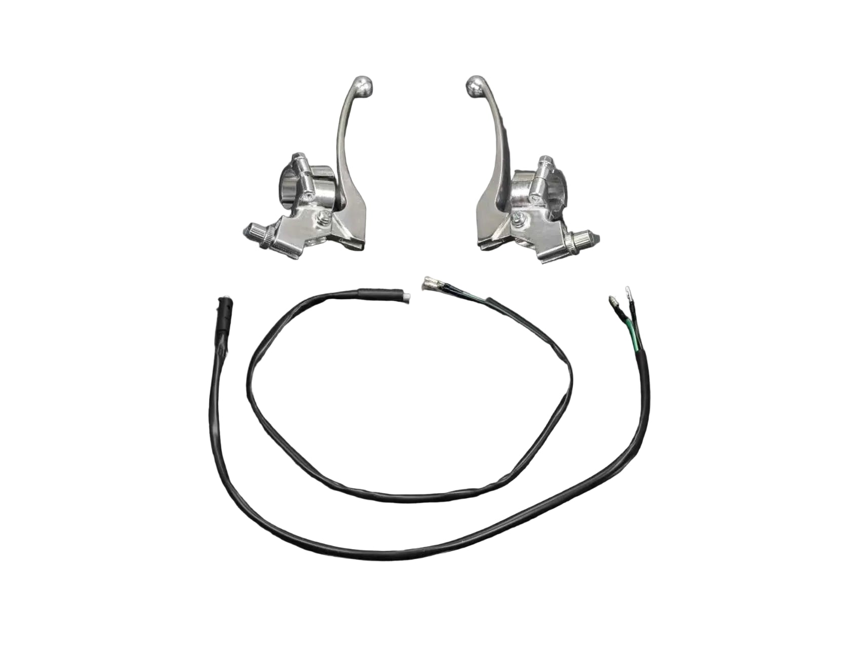 BS3562 - Silver Brake & Clutch Lever Set in Silver With Brake Cables Both Sides