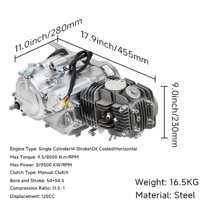 BS0185 - Zongshen 125cc Kick Start Engine In Silver