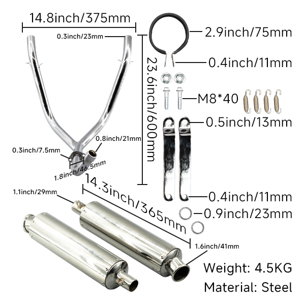 BS0245 - New Heavy Duty Twin Chrome Exhaust for DX / Munk