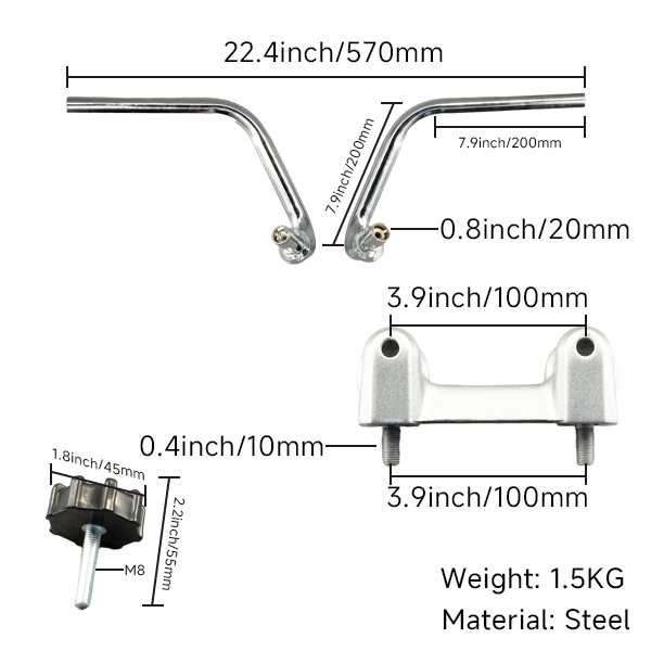 BS0730 - DX/MUNK Original Type Handlebar Set In Silver