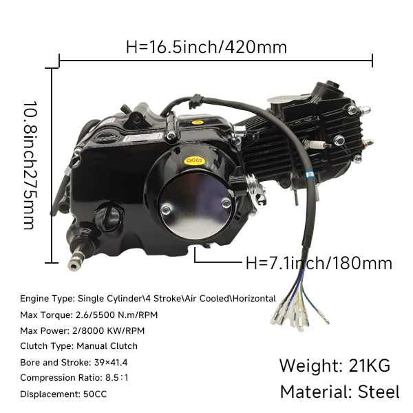 BS1025 - 50cc 4 Speed Manual Kick Engine in Black