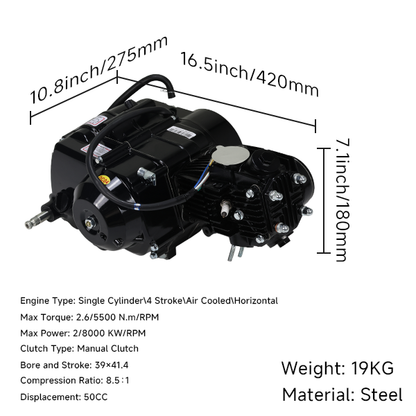 BS1027-BLACK - 50cc Semi Auto Engine 4 Speed Kick Only in Black