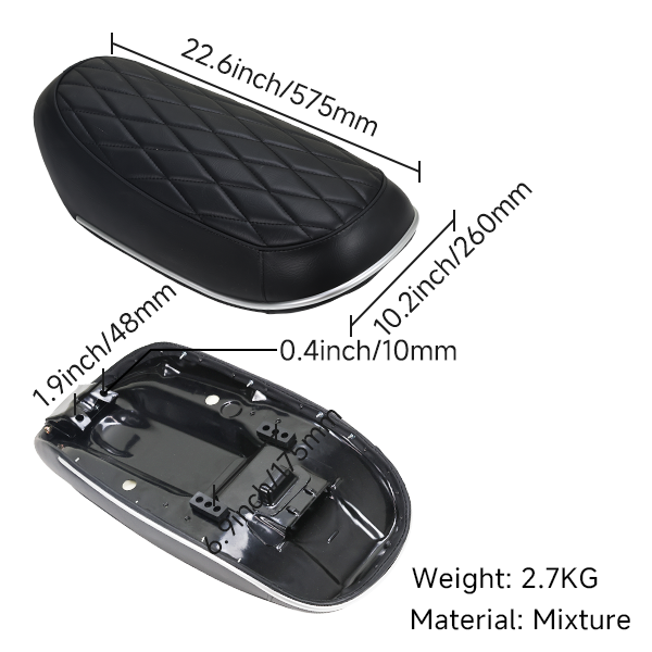 BS1154 - CT70 6V BLACK DIAMOND PATTERN SEAT WITH CHROME BAND