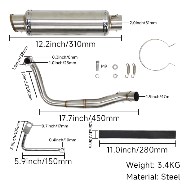 BS1247 - BRUSHED STAINLESS STEEL DOWN SWEPT EXHAUST