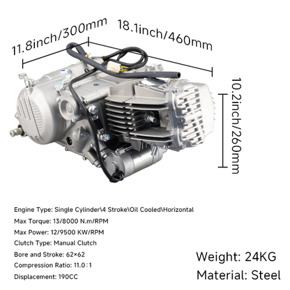 BS1458 - Zongshen 190cc Engine  2 Valves  5 Gears  Silver  with Electrical Starter