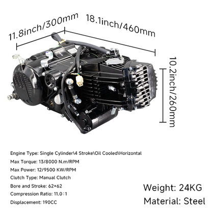 BS1560 - Zongshen 190cc 2 Valve Electric Start Engine 5 Speed Gear Box In Black