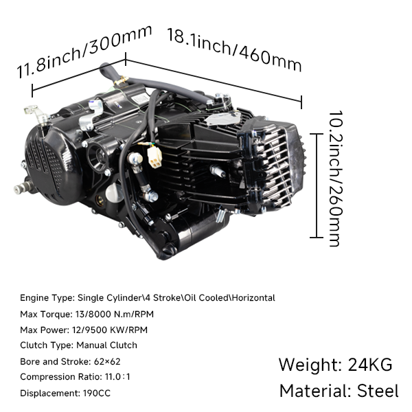 BS1560 - Zongshen 190cc 2 Valve Electric Start Engine 5 Speed Gear Box In Black