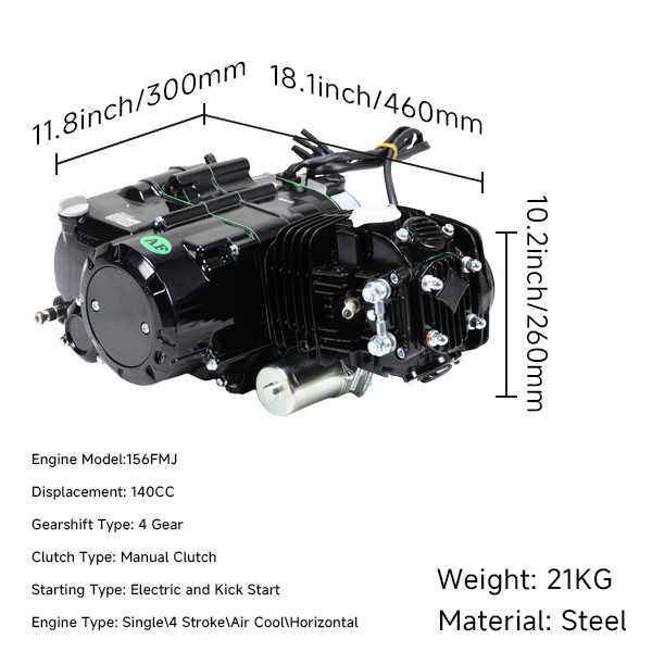 BS1596 - YX 140cc Semi Auto 4 Speed Electric Start And Kick Start In Black