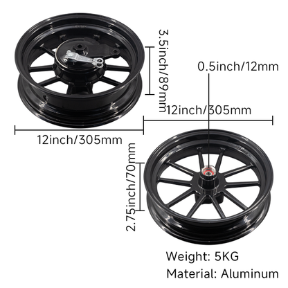 BS2325 - DX 12" TUBELESS RIMS IN BLACK BUILT IN REAR BRAKE HUB 2.75 FRONT 3.5 REAR