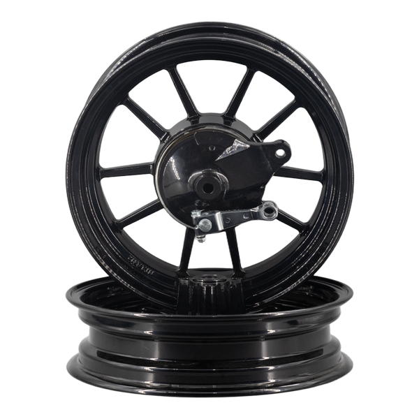 BS2325 - DX 12" TUBELESS RIMS IN BLACK BUILT IN REAR BRAKE HUB 2.75 FRONT 3.5 REAR