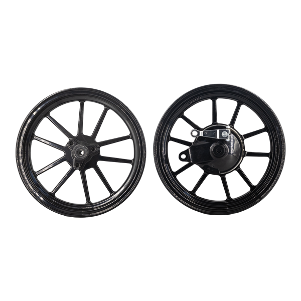 BS2325 - DX 12" TUBELESS RIMS IN BLACK BUILT IN REAR BRAKE HUB 2.75 FRONT 3.5 REAR