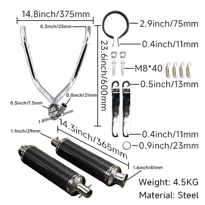 BS2586 - DX & MUNK Twin Down Swept Exhaust With Carbon Mufflers