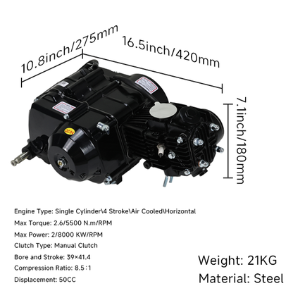 BS3351 - 50CC BLACK SEMI AUTO KICK START ENGINE