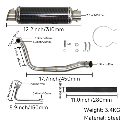 BS3454 - Stainless Steel pipe carbon styje muffer down swept Exhaust Dax Monkey Skyteam Zhenhua Euro 4