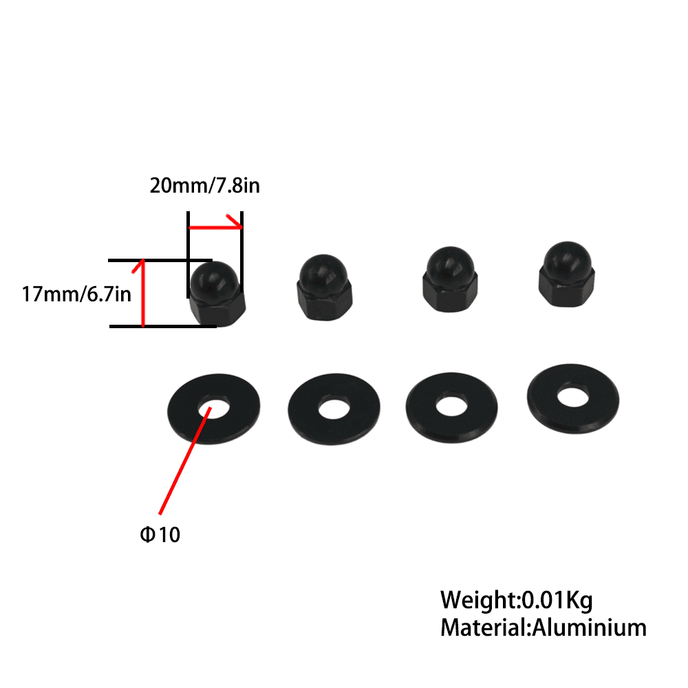 BS3506 - Set of 4 Shock Nut M10 x 1.25 and 4 Washers In Black